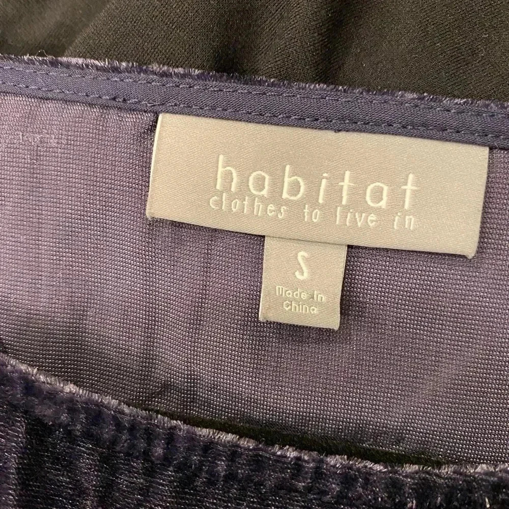 Habitat Deep Purple Velvet 3/4 Sleeve Crew Neck Blouse - Picture 3 of 4